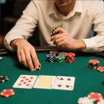 Poker player bluffing at the table without being caught