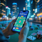Playing poker on a smartphone showing a mobile poker app interface