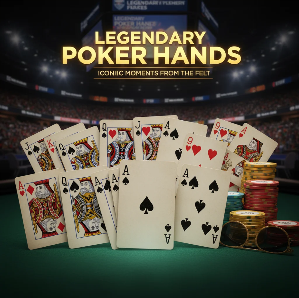 Iconic poker hand on a casino table with chips and cards