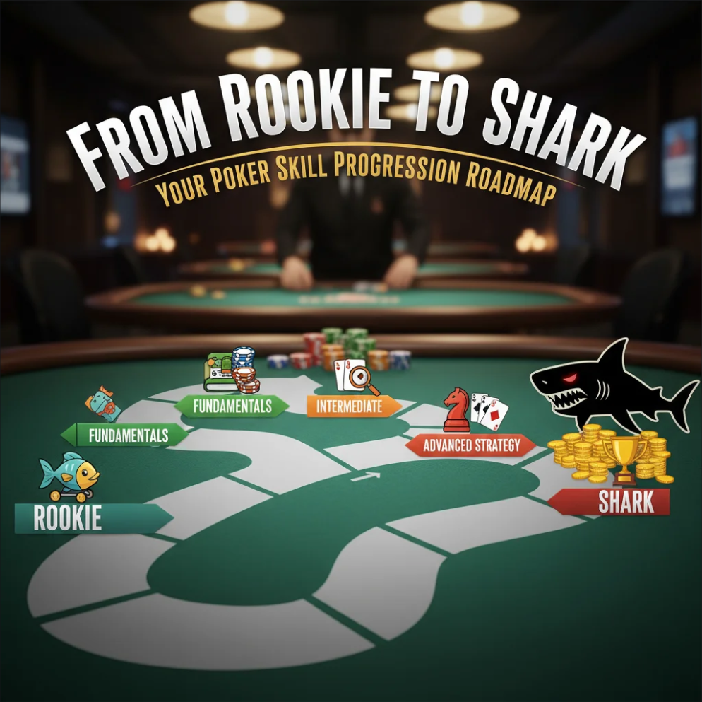 Poker skill progression roadmap from rookie to shark with strategic gameplay