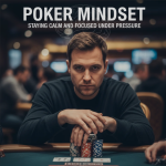 Poker player concentrating intensely on cards, representing focus and calm mindset in poker