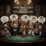 Famous poker legends celebrating their wins at a poker table