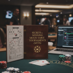 Poker player analyzing hand strategy during a multi-table tournament