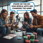 Mobile poker app showing multi-table gameplay and interactive features