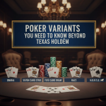 A poker table with cards and chips showcasing different poker variants beyond Texas Hold’em