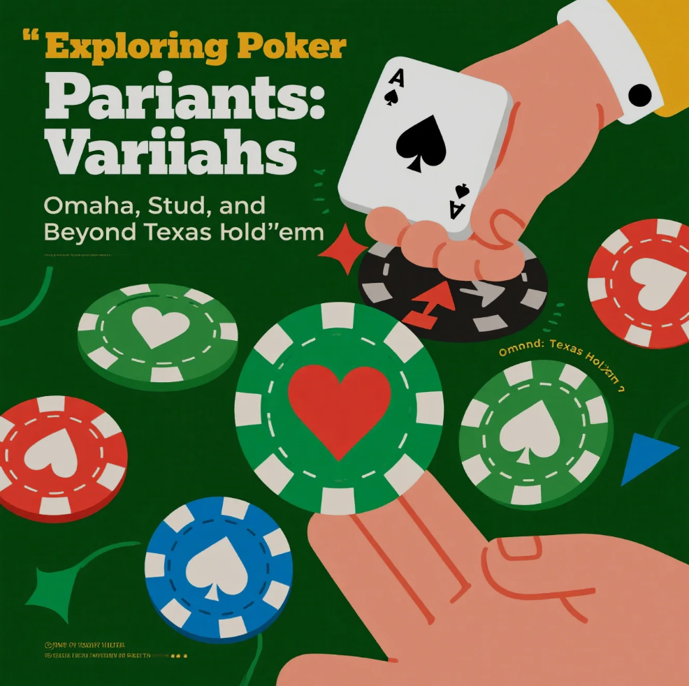 Poker table with cards representing Omaha, Stud, and Texas Hold’em games