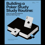 Player reviewing poker strategy charts and notes at a study session