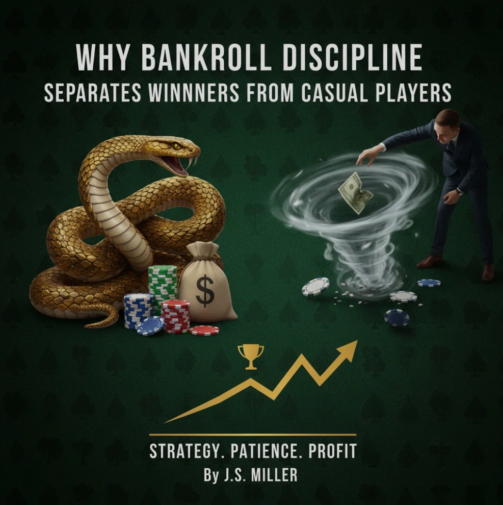 A stack of poker chips and a betting notebook symbolizing careful bankroll management