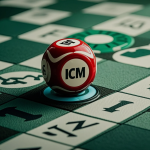 Poker tournament player analyzing ICM decisions with chip stacks on the table