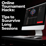 Online poker player focused during a long tournament session