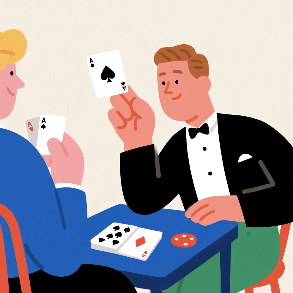 Poker players observing the table before playing a hand