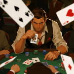 Poker hand being folded at a table, highlighting strategic decision-making