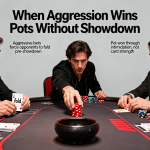 Poker player using aggressive strategy to win pots without showdown