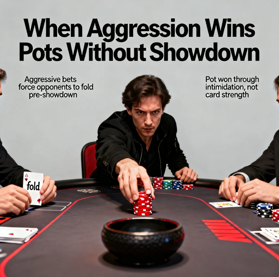 Poker player using aggressive strategy to win pots without showdown