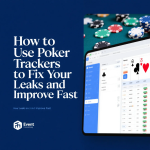 Poker player reviewing statistics and hand histories using a professional poker tracker software