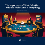 Poker player analyzing table options and opponent tendencies before choosing a seat
